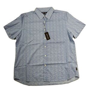 Michael Kors Short Sleeve Shirt Mens 2XL Grecian Blue Geometric Slim Fit $89